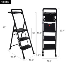 Load image into Gallery viewer, Topfun Folding 2 Step Ladder, Safety Lock Design, Sturdy Steel Ladder with Convenient Handgrip and Anti-Slip Wide Pedal, 300lbs Capacity, Portable Foldable Step Stool (3-Step with Tool Platform)