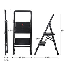 Load image into Gallery viewer, Topfun Folding 2 Step Ladder, Safety Lock Design, Sturdy Steel Ladder with Convenient Handgrip and Anti-Slip Wide Pedal, 300lbs Capacity, Portable Foldable Step Stool (2-Step)