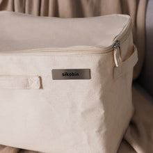 Load image into Gallery viewer, Sikobin Non-metal storage boxes Foldable Storage Box 1 Pack, Washable Linen Storage Basket with Lid and Leather Handles for Home Bedroom Closet Office