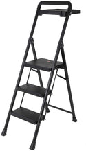 Load image into Gallery viewer, Topfun Folding 2 Step Ladder, Safety Lock Design, Sturdy Steel Ladder with Convenient Handgrip and Anti-Slip Wide Pedal, 300lbs Capacity, Portable Foldable Step Stool (3-Step with Tool Platform)