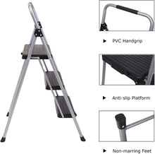 Load image into Gallery viewer, Topfun Folding 3 Step Ladder Lightweight Steel Step Stool Sturdy Anti-Slip Wide Platform with PVC Handgrip Easy-to-Carry Ladder Fully Assembled Multi-Use Ladder for Home and Office (3 Step)
