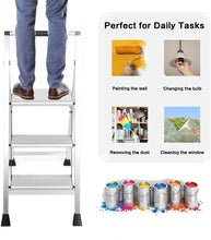Load image into Gallery viewer, Topfun 3 Step Ladder, Lightweight Aluminum Folding Step Stool, Multi-Use Non-Slip Wide Platform Ultra-Light Sturdy Ladder, 225lbs Capacity, Fully Assembled for Household and Office