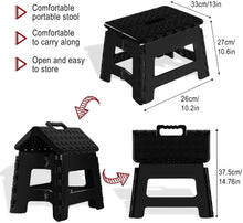 Load image into Gallery viewer, Topfun Folding Step Stool, 11 inch Non-Slip Footstool for Adults or Kids, Sturdy Safe Enough, Holds up to 300 Lb, Foldable Step Stools Storage/Open Easy, for Kitchen,Toilet,Office,RV (Black, 11inch)