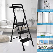 Load image into Gallery viewer, Topfun Folding 2 Step Ladder, Safety Lock Design, Sturdy Steel Ladder with Convenient Handgrip and Anti-Slip Wide Pedal, 300lbs Capacity, Portable Foldable Step Stool (3-Step with Tool Platform)
