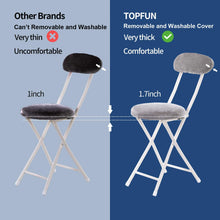 Load image into Gallery viewer, Topfun Folding Chair, 17 inch Lightweight Metal and Resilience Sponge Pad Round Stools, 300lb Capacity, Foldable Fabric Chair for Dorm, Rec Room, with Washable Cloth Cover (Grey, with Backrest)