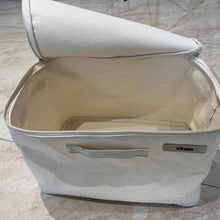 Load image into Gallery viewer, Sikobin Non-metal storage boxes Foldable Storage Box 1 Pack, Washable Linen Storage Basket with Lid and Leather Handles for Home Bedroom Closet Office