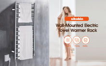 Load image into Gallery viewer, Sikobin Electrically heated towel rails Stainless Steel Towel Warmer with Timer, Wall Mounted Heated Drying Rack, Built-in Timer, with LED Indicators, Pluggable or Hardwired to Save Space in Home Bathrooms
