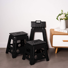 Load image into Gallery viewer, Topfun Folding Step Stool, 15 inch Non-Slip Footstool for Adults or Kids, Sturdy Safe Enough, Holds up to 300 Lb, Foldable Step Stools Storage/Open Easy, for Kitchen,Toilet,Office,RV (Black, 15inch)