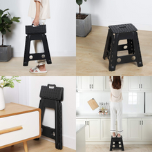 Load image into Gallery viewer, Topfun Folding Step Stool, 18 inch Non-Slip Footstool for Adults or Kids, Sturdy Safe Enough, Holds up to 300 Lb, Foldable Step Stools Storage/Open Easy, for Kitchen,Toilet,Office,RV (Black, 18inch)