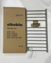 Load image into Gallery viewer, Sikobin Electrically heated towel rails Stainless Steel Towel Warmer with Timer, Wall Mounted Heated Drying Rack, Built-in Timer, with LED Indicators, Pluggable or Hardwired to Save Space in Home Bathrooms