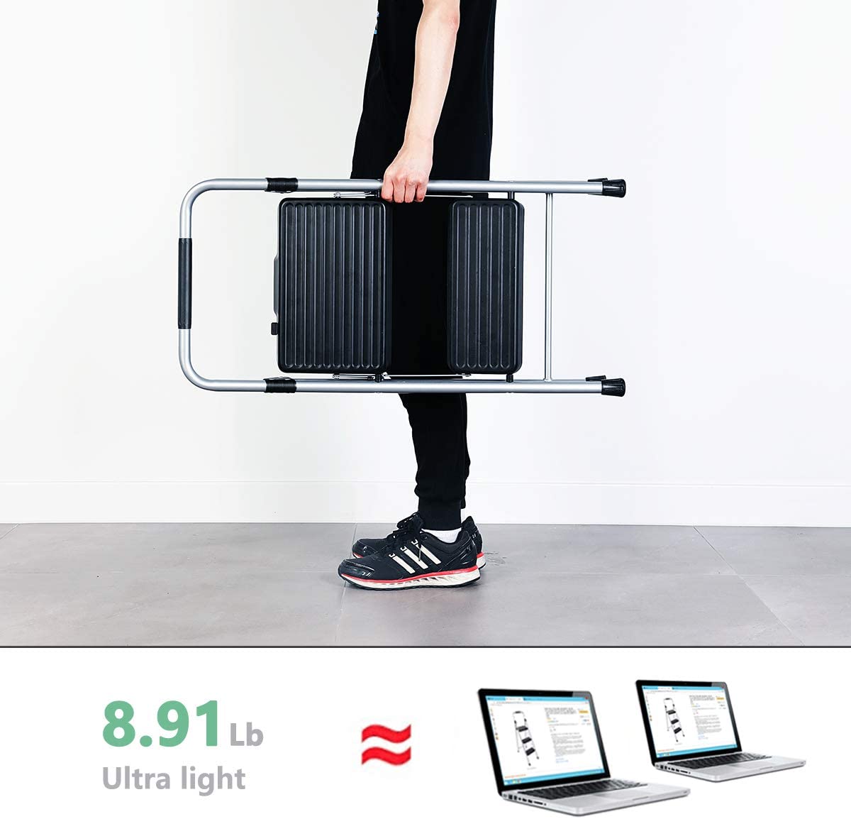 Topfun Folding 2 Step Ladder Lightweight Steel Step Stool Sturdy Anti ...