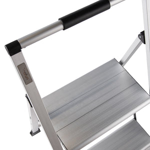 Topfun New 2 Step Ladder, Lightweight Aluminum Folding Step Stool, Non-Slip Wide Platform, 225lbs Capacity, Fully Assembled Multi-Use for Household Office Ultra-Light Sturdy Two-Step Ladder