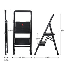 Load image into Gallery viewer, Topfun Folding 2 Step Ladder, Safety Lock Design, Sturdy Steel Ladder with Convenient Handgrip and Anti-Slip Wide Pedal, 300lbs Capacity, Portable Foldable Step Stool (2-Step)
