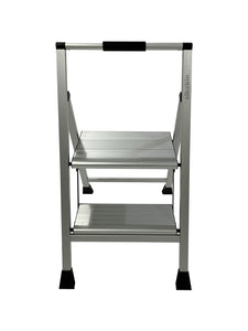 Sikobin 2-Step Step Stool with Handle | Non-Slip Rubber Feet | Wide Treads | Lightweight Sturdy Metal Step Stool for Home and Garage - 300 lb Capacity (Steel)