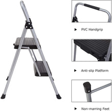 Load image into Gallery viewer, Topfun Folding 2 Step Ladder Lightweight Steel Step Stool Sturdy Anti-Slip Wide Platform with PVC Handgrip Easy-to-Carry Ladder Fully Assembled Multi-Use Ladder for Home and Office (2 Step)
