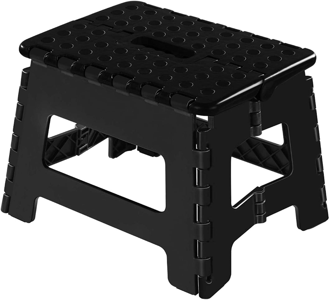 Topfun Folding Step Stool, 11 inch Non-Slip Footstool for Adults or Kids, Sturdy Safe Enough, Holds up to 300 Lb, Foldable Step Stools Storage/Open Easy, for Kitchen,Toilet,Office,RV (Black, 11inch)