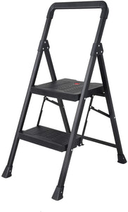 Topfun Folding 2 Step Ladder, Safety Lock Design, Sturdy Steel Ladder with Convenient Handgrip and Anti-Slip Wide Pedal, 300lbs Capacity, Portable Foldable Step Stool (2-Step)