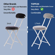 Load image into Gallery viewer, Topfun Folding Chair, 17 inch Lightweight Metal and Resilience Sponge Pad Round Stools, 300lb Capacity, Foldable Fabric Chair for Dorm, Rec Room, with Washable Cloth Cover (Grey, with Backrest)
