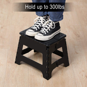 Topfun Folding Step Stool, 9 inch Non-Slip Footstool for Adults or Kids, Sturdy Safe Enough, Holds up to 300 Lb, Foldable Step Stools Storage/Open Easy, for Kitchen,Toilet,Office,RV (Black, 9inch)