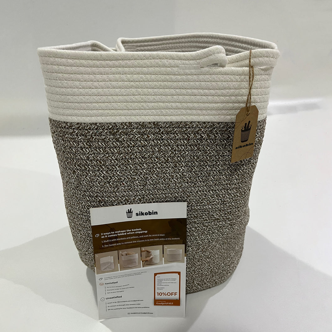 Sikobin Tall Laundry Basket Woven Jute Rope Dirty Clothes Basket Rope Basket Blanket for Living Room Modern Laundry Basket